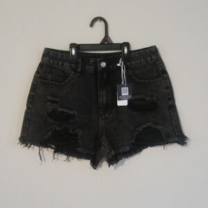 Distressed Raw Hem High Waist Denim Shorts